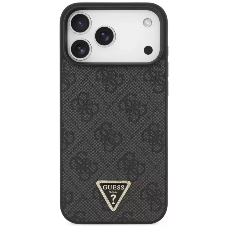 GUESS δερμάτινη 4G Triangle Strass MagSafe θήκη για iPhone 18 Pro Max / 17 Pro Max - μαύρο