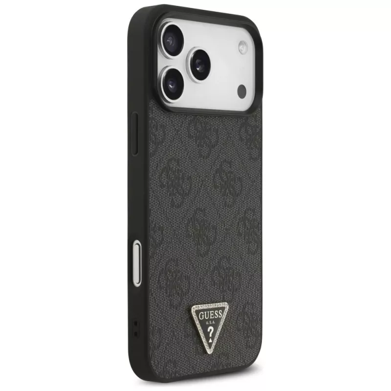 GUESS δερμάτινη 4G Triangle Strass MagSafe θήκη για iPhone 18 Pro Max / 17 Pro Max - μαύρο