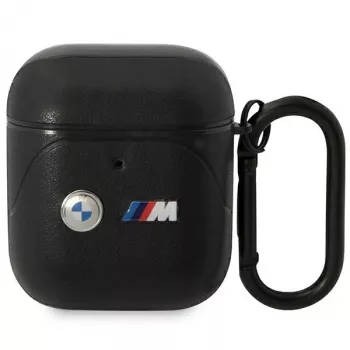 BMW BMA222PVTK δερμάτινη θήκη με σχέδιο κυματιστών γραμμών για AirPods 1/2 - μαύρο