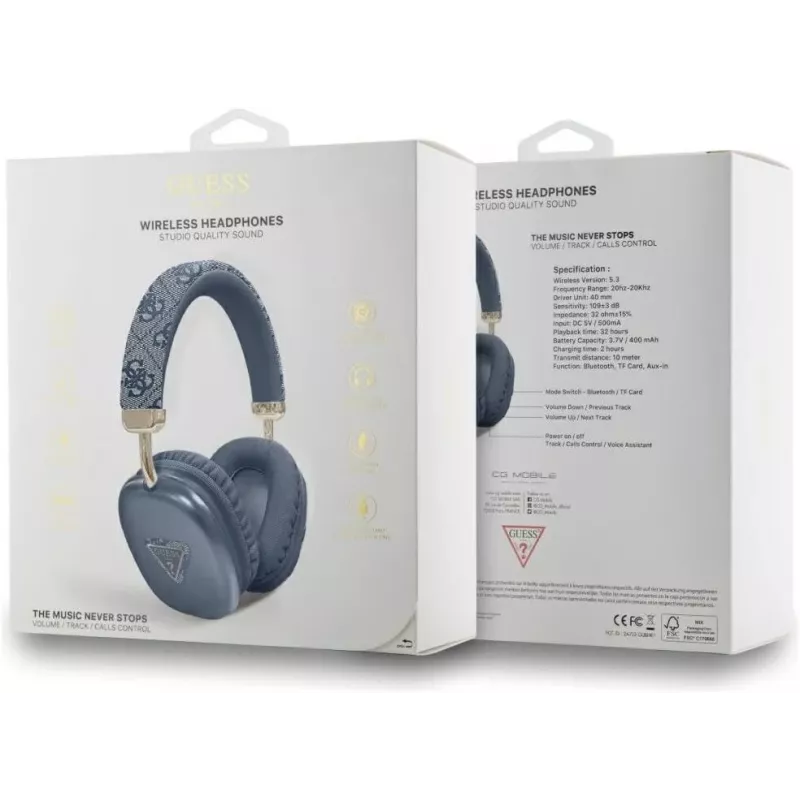GUESS 4G Triangle Logo ασύρματα ακουστικά over-ear Bluetooth 5.3 μπλε