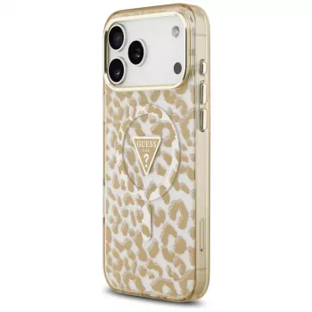 GUESS IML Leopard Glitter Triangle Logo MagSafe θήκη για iPhone 18 Pro / 17 Pro, Καφέ