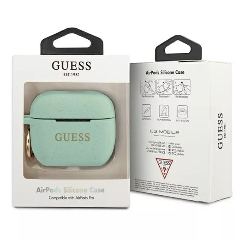GUESS GUACAPSILGLGN θήκη AirPods Pro Πράσινο Σιλικόνη Glitter