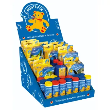 PUSTEFIX Mini-Store Display – 24 x 42 ml διάλυμα σαπουνόφουσκες με ραβδάκια, βάση για λιανική πώληση