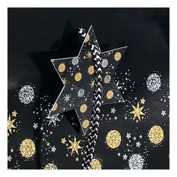 SIGEL GT030 Stardust Χριστουγεννιάτικη τσάντα δώρου για 5 μπουκάλια, σκούρο μπλε με μεταλλικές λεπτομέρειες, λαβές από υφασμάτινο κορδόνι, 320 x 100 x 380 mm