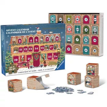 RAVENSBURGER Παζλ ημερολόγιο Αντίστροφης Μέτρησης Χριστούγεννα στο σπίτι - 24 μίνι παζλ, 576 τεμ., τεχνολογία Softclick