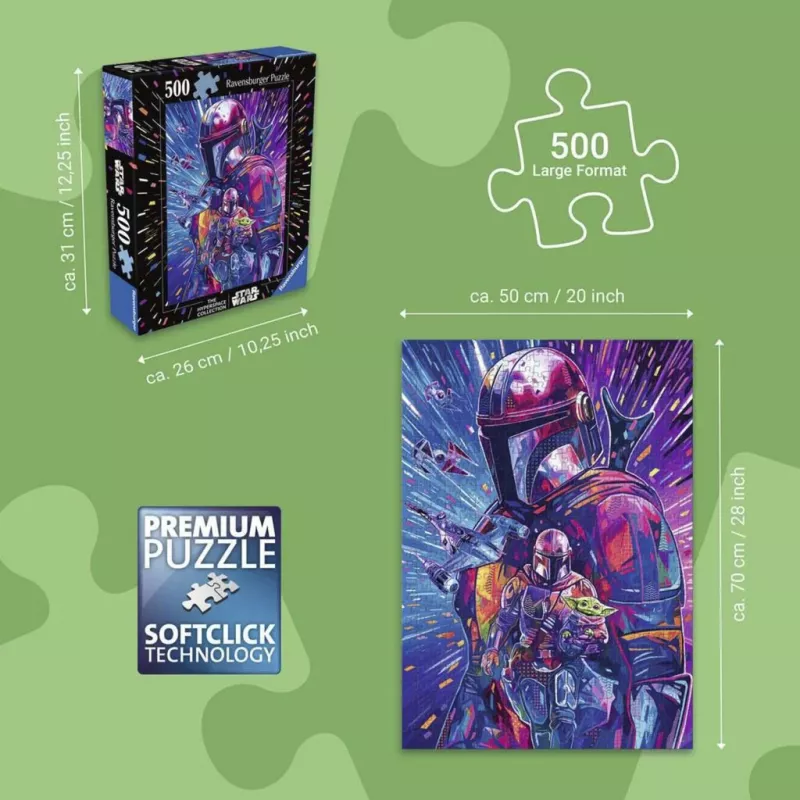 RAVENSBURGER Παζλ Star Wars Hyper Space Collection: The Mandalorian (500 τεμάχια, μεγάλα τεμάχια)