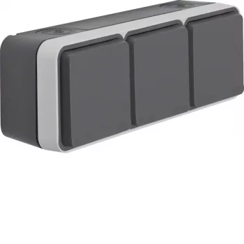 Hager WNC143 επιτοίχια τριπλή πρίζα SCHUKO με καπάκια, IP55, γκρι