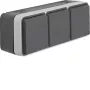 Hager WNC143 επιτοίχια τριπλή πρίζα SCHUKO με καπάκια, IP55, γκρι