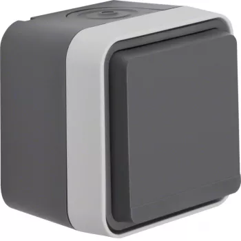 Hager WNC140 επιτοίχια πρίζα SCHUKO με καπάκι, IP55, γκρι