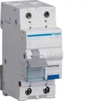 Hager ADC910D RCBO 2P 10A 30mA Τύπος AC Ρελέ διαφυγής με προστασία υπερέντασης