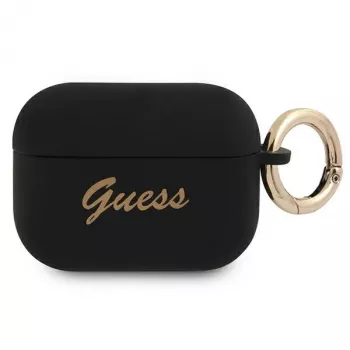 GUESS GUAPSSSK θήκη AirPods Pro μαύρη σιλικόνη Vintage Script