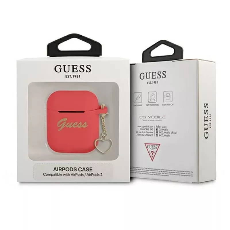 GUESS GUA2LSCHSR θήκη AirPods 1/2 κόκκινη σιλικόνη Charm Heart Collection