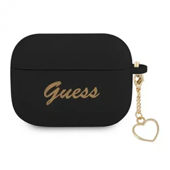 GUESS GUAPLSCHSK θήκη AirPods Pro μαύρη σιλικόνη Charm Heart Collection