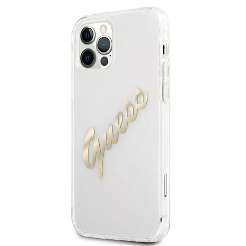 GUESS Vintage Script Gold σκληρή θήκη για Apple iPhone 12 Pro Max - διαφανής