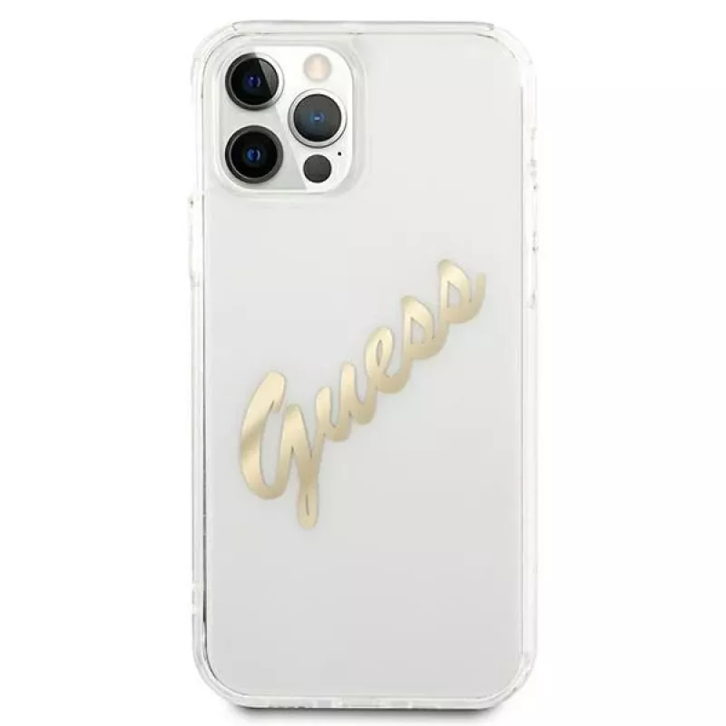 GUESS Vintage Script Gold σκληρή θήκη για Apple iPhone 12 Pro Max - διαφανής