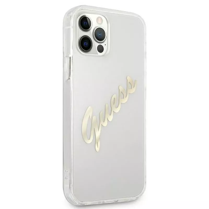 GUESS Vintage Script Gold σκληρή θήκη για Apple iPhone 12 Pro Max - διαφανής