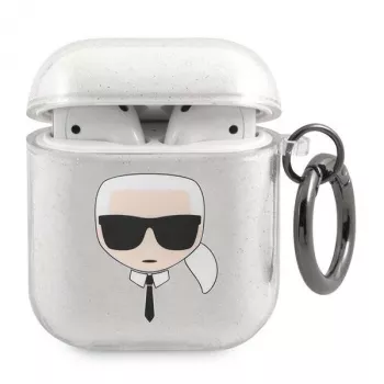 Karl Lagerfeld KLA2UKHGS θήκη AirPods 1/2 ασημί glitter Karl's Head
