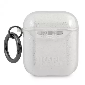 Karl Lagerfeld KLA2UKHGS θήκη AirPods 1/2 ασημί glitter Karl's Head