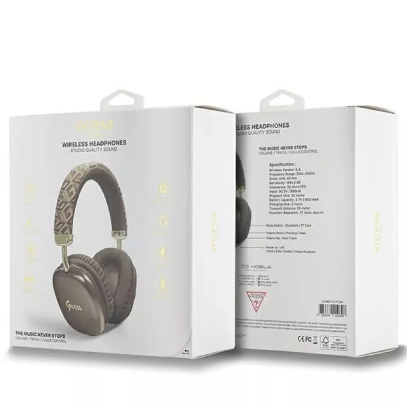 GUESS GUE003639 Gcube Metallic Script Logo ασύρματα ακουστικά on-ear Bluetooth καφέ