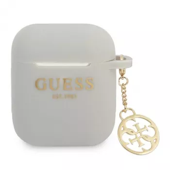 Guess GUA2LSC4EG θήκη AirPods 1/2 γκρι σιλικόνη μενταγιόν 4G συλλογή