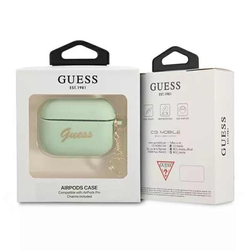 GUESS GUAPLSCHSN θήκη AirPods Pro πράσινη σιλικόνη Charm Heart Collection
