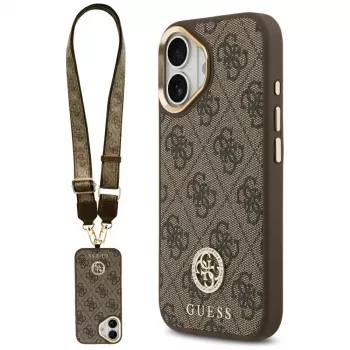 GUESS 4G Strass Logo & Big Strap Metal Buttons θήκη MagSafe για iPhone 17 - καφέ