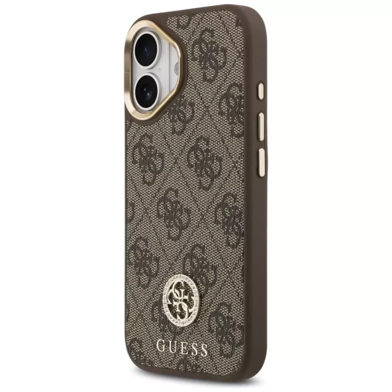 GUESS 4G Strass Logo & Big Strap Metal Buttons θήκη MagSafe για iPhone 17 - καφέ