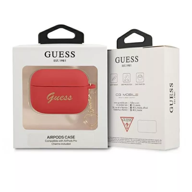 GUESS θήκη AirPods Pro κόκκινη σιλικόνη Charm Heart Collection