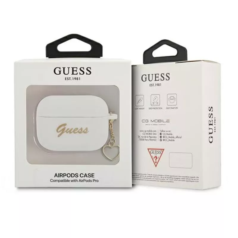 Guess GUAPLSCHSH θήκη AirPods Pro λευκή σιλικόνη Charm Heart Collection