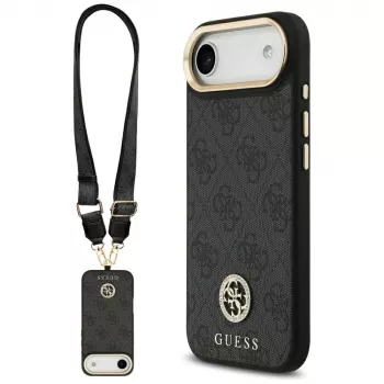 GUESS 4G Strass Logo Θήκη MagSafe για iPhone Air με Μεταλλικά Κουμπιά και Λουράκι Καρπού - Μαύρο