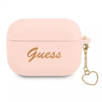 GUESS AirPods Pro Θήκη Ροζ Σιλικόνης Charm Heart Collection