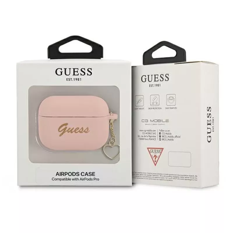 GUESS AirPods Pro Θήκη Ροζ Σιλικόνης Charm Heart Collection