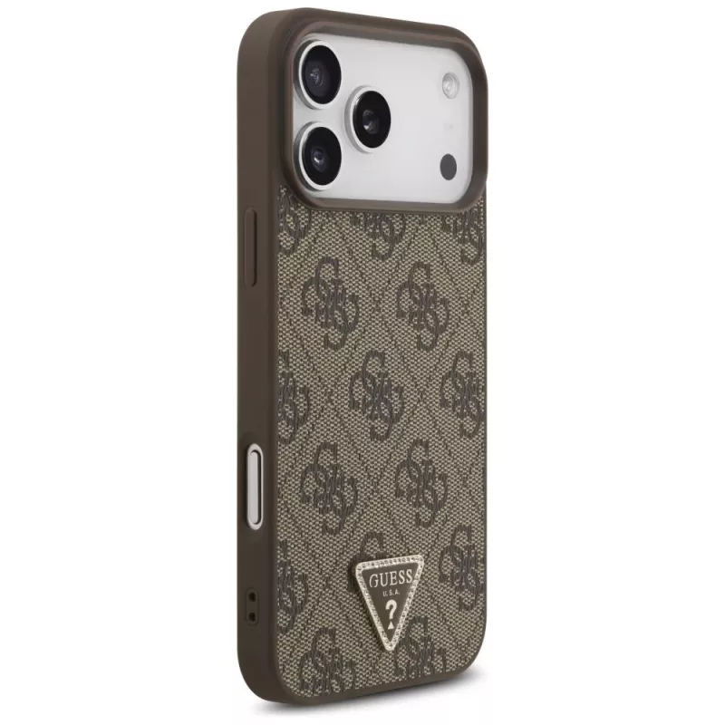 GUESS Δερμάτινη 4G Triangle Strass Θήκη MagSafe για iPhone 18 Pro Max / 17 Pro Max - Καφέ