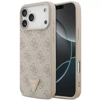 GUESS Δερμάτινη 4G Triangle Strass Θήκη MagSafe για iPhone 18 Pro Max / 17 Pro Max - Ροζ