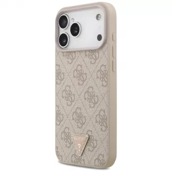 GUESS Δερμάτινη 4G Triangle Strass Θήκη MagSafe για iPhone 18 Pro Max / 17 Pro Max - Ροζ