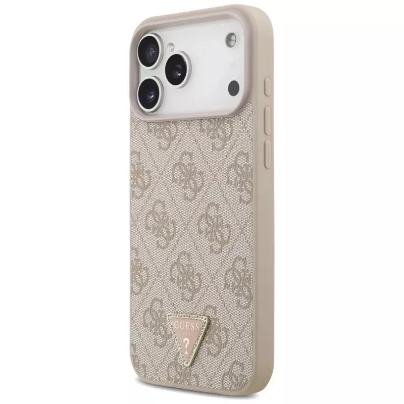 GUESS Δερμάτινη 4G Triangle Strass Θήκη MagSafe για iPhone 18 Pro Max / 17 Pro Max - Ροζ