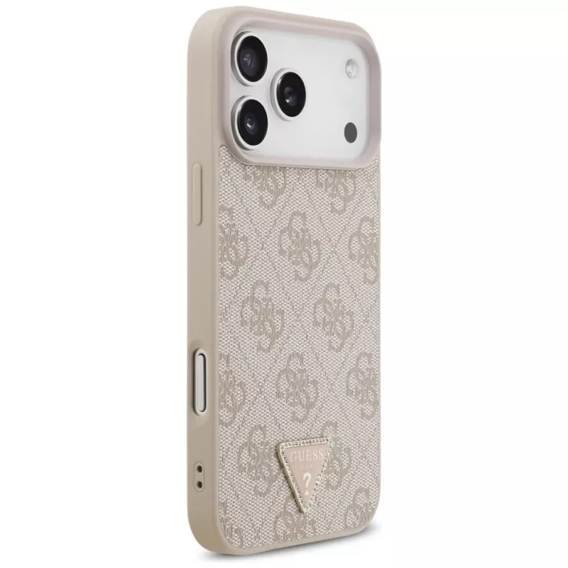 GUESS Δερμάτινη 4G Triangle Strass Θήκη MagSafe για iPhone 18 Pro Max / 17 Pro Max - Ροζ