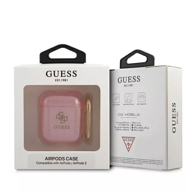 GUESS Glitter Collection Προστατευτική θήκη για Apple AirPods 1/2 - Ροζ