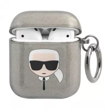Karl Lagerfeld KLA2UKHGK Θήκη AirPods 1/2 Μαύρο Γκλίτερ Κεφάλι Karl