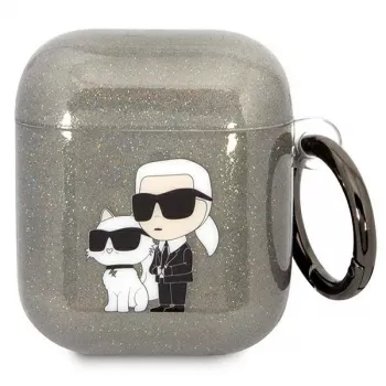 Karl Lagerfeld KLA2HNKCTGK Θήκη AirPods 1/2 Μαύρο Γκλίτερ Karl & Choupette