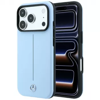 Mercedes Δερμάτινη Semi Wrap Iconic Line Θήκη MagSafe για iPhone 18 Pro / 17 Pro - Μπλε
