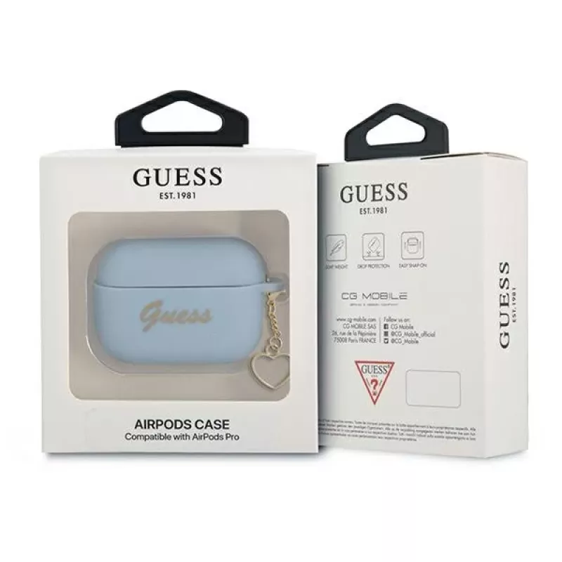 Guess GUAPLSCHSB Θήκη AirPods Pro Μπλε Σιλικόνη Charm Heart Collection