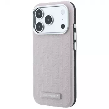 Karl Lagerfeld Grained Mono Resin Logo MagSafe θήκη για iPhone 18 Pro Max / 17 Pro Max - Ροζ