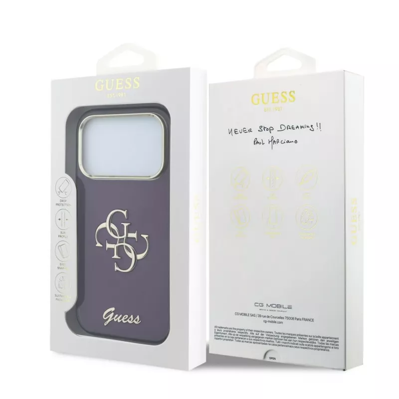 GUESS 4G Script Metal Θήκη προστασίας πλάτης για Apple iPhone 18 Pro / 17 Pro - Βουργουνδί