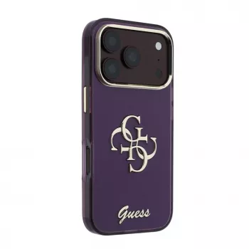 GUESS 4G Script Metal Θήκη προστασίας πλάτης για Apple iPhone 18 Pro / 17 Pro - Βουργουνδί