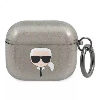 Karl Lagerfeld KLA3UKHGK Θήκη AirPods 3 Μαύρη Γκλίτερ Κεφάλι του Karl
