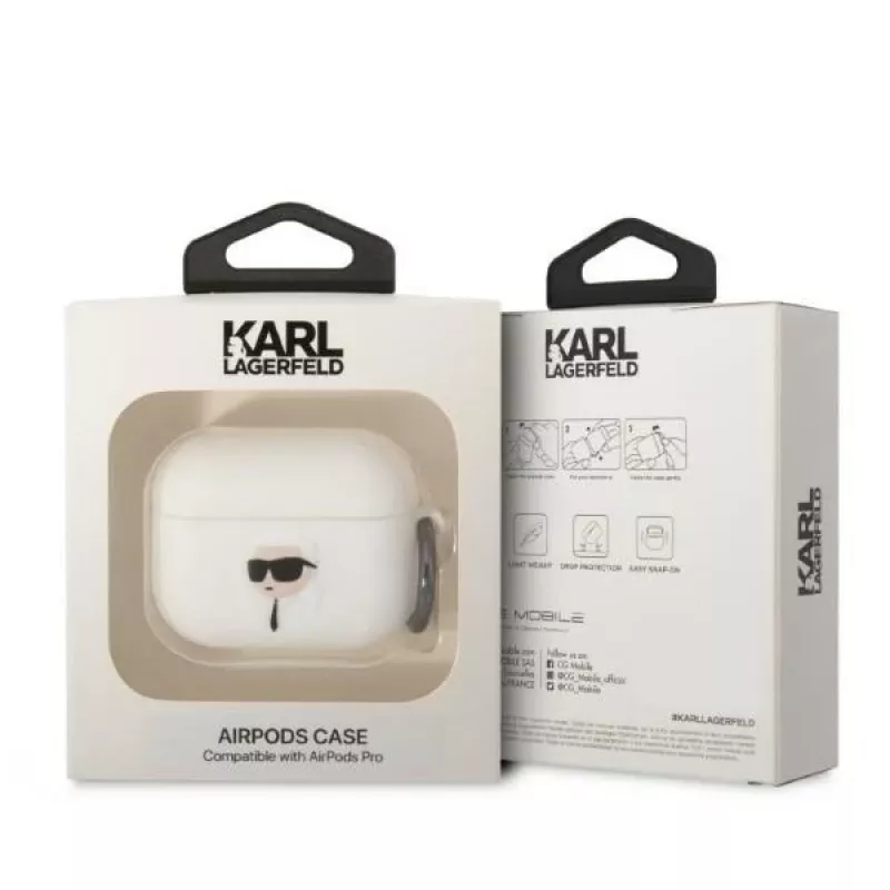 Karl Lagerfeld KLAPRUNIKH θήκη AirPods Pro λευκή σιλικόνη Karl Head 3D