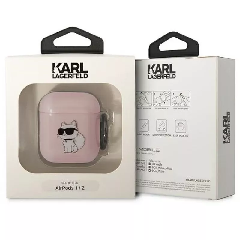Karl Lagerfeld Ikonik Choupette θήκη AirPods 1/2 ροζ