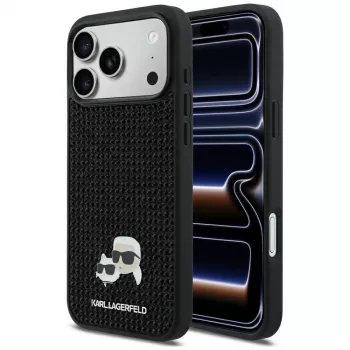 Karl Lagerfeld Rhinestones Karl & Choupette Pin θήκη για iPhone 17 Pro Max - μαύρη