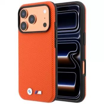 BMW M Quadrille Kevlar MagSafe θήκη για iPhone 17 Pro Max / 18 Pro Max – πορτοκαλί με μεταλλικό λογότυπο